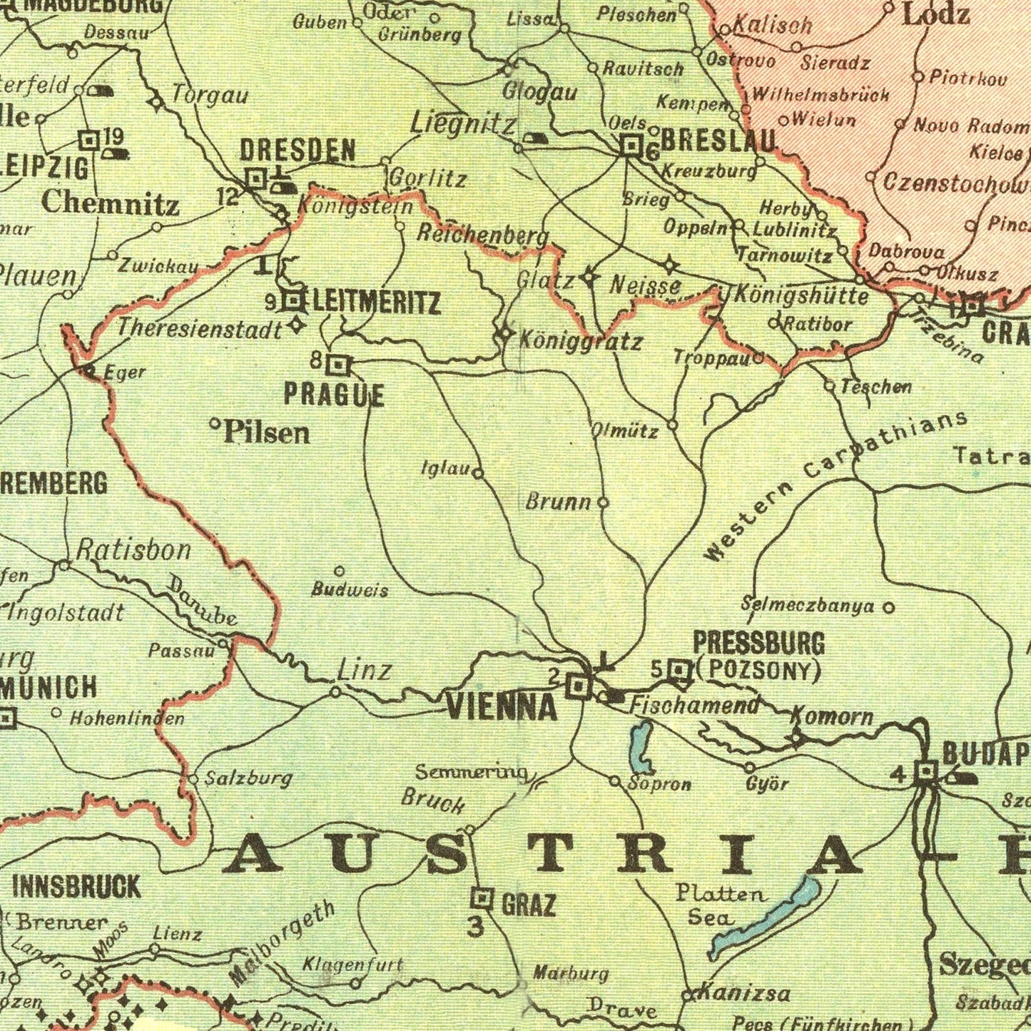 Vintage World War I Map of Europe, 1914