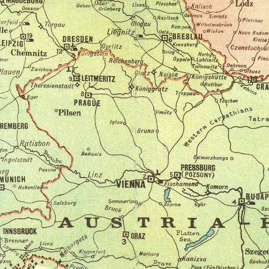 Vintage World War I Map of Europe, 1914