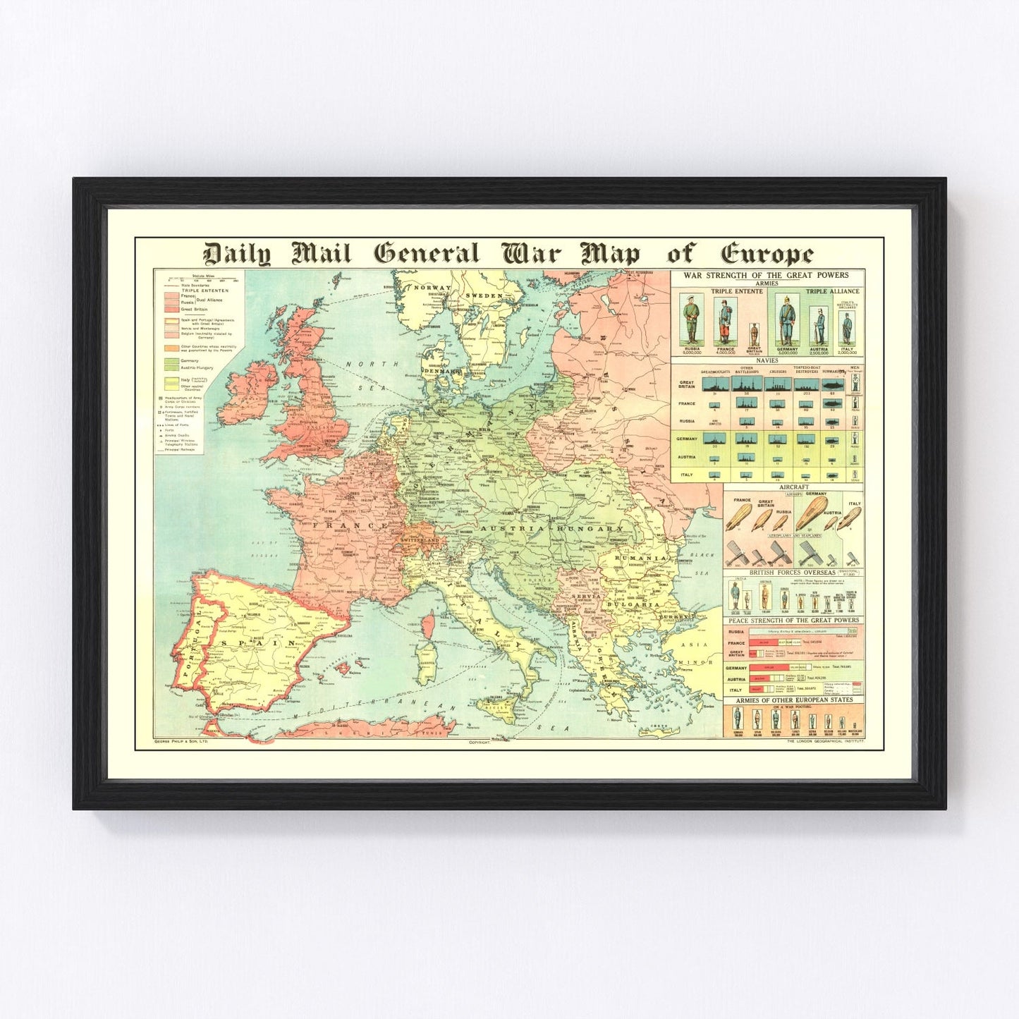 vintage World War I map of Europe, 1914