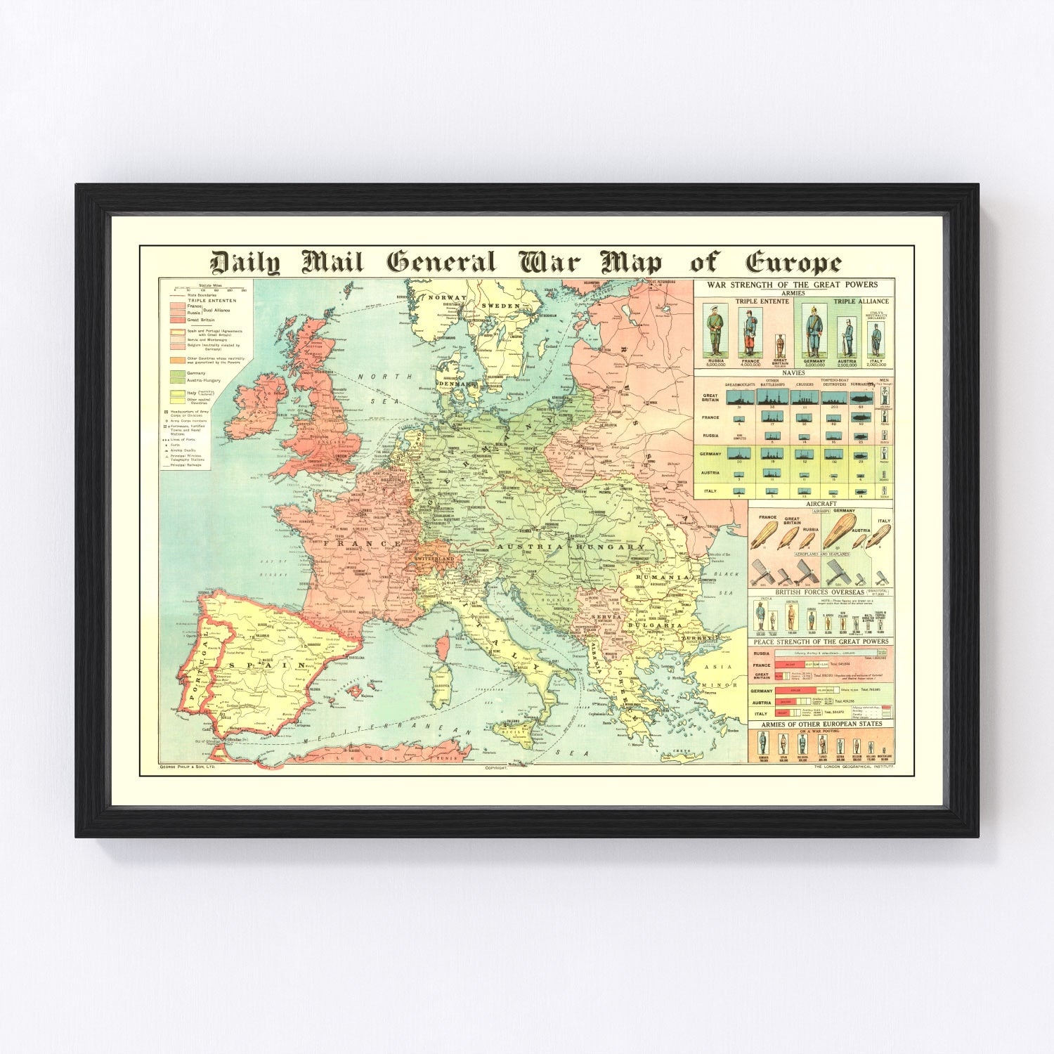 vintage World War I map of Europe, 1914