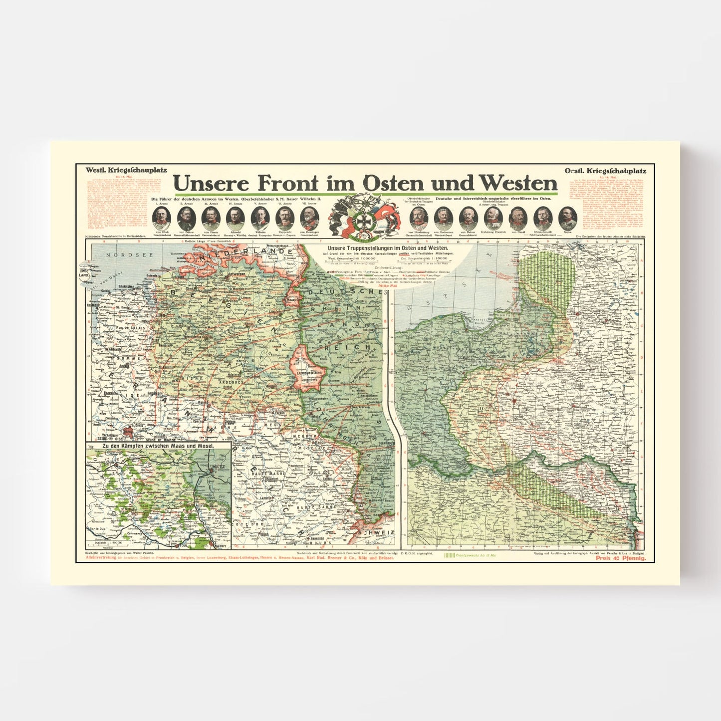 Vintage German Front in World War I Map, 1915