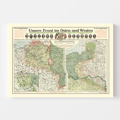Vintage German Front in World War I Map, 1915