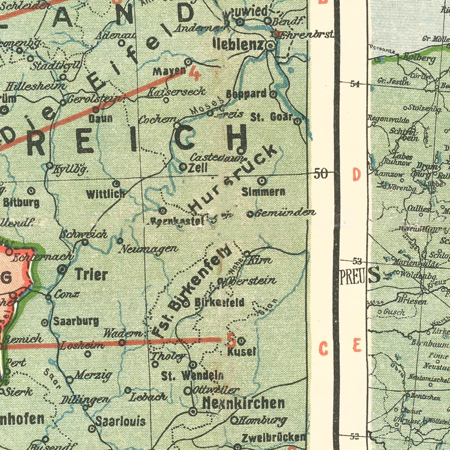 Vintage German Front in World War I Map, 1915