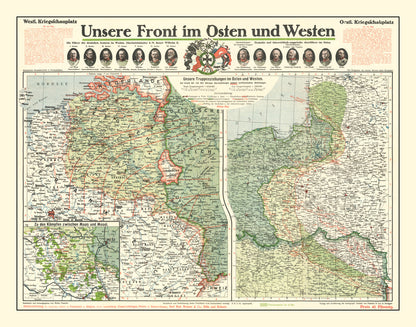 Vintage German Front in World War I Map, 1915