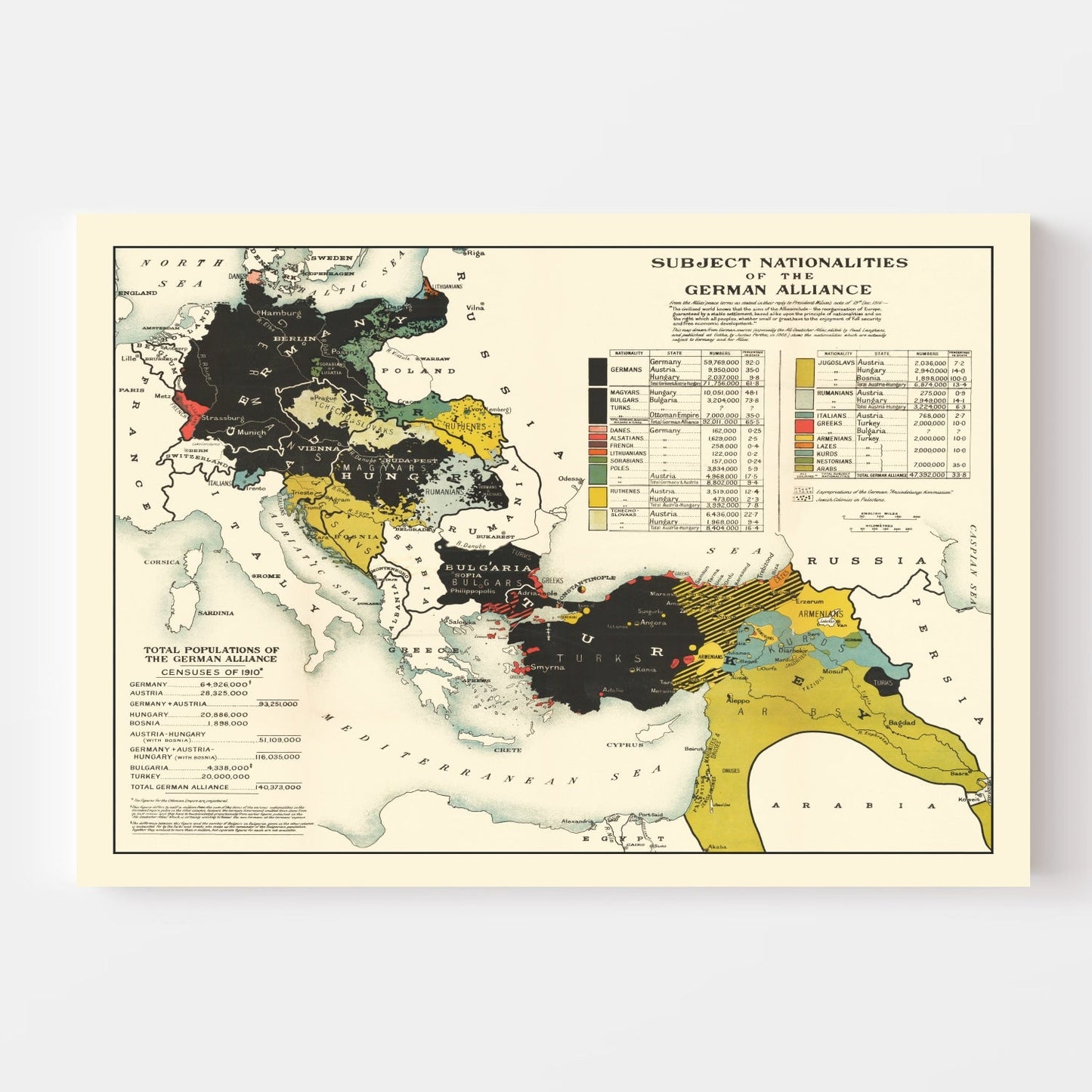 Vintage Map of the Nationalities of the German Alliance, 1916