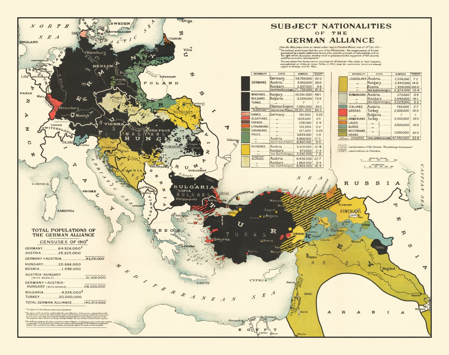 Vintage Map of the Nationalities of the German Alliance, 1916