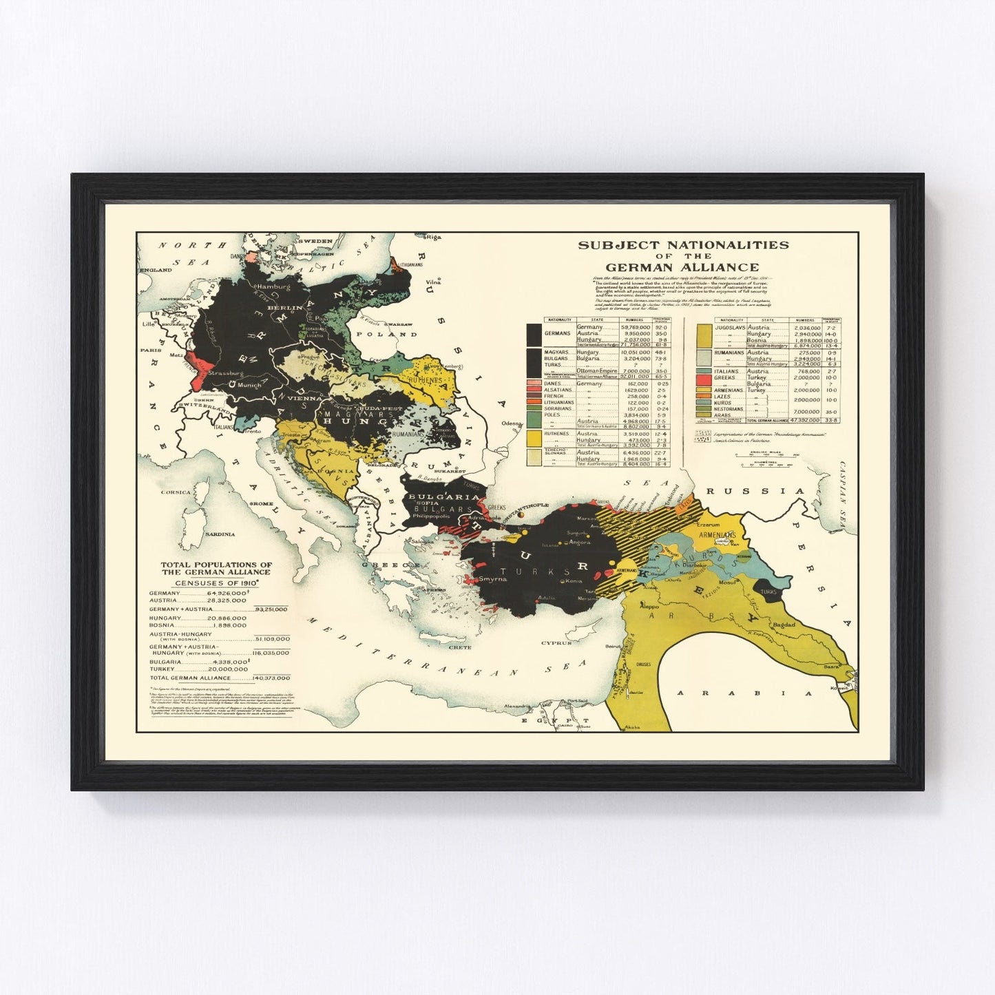 vintage map of nationalities of the German alliance, 1916