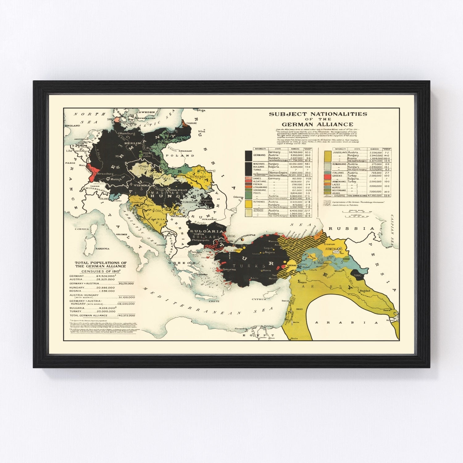 vintage map of nationalities of the German alliance, 1916