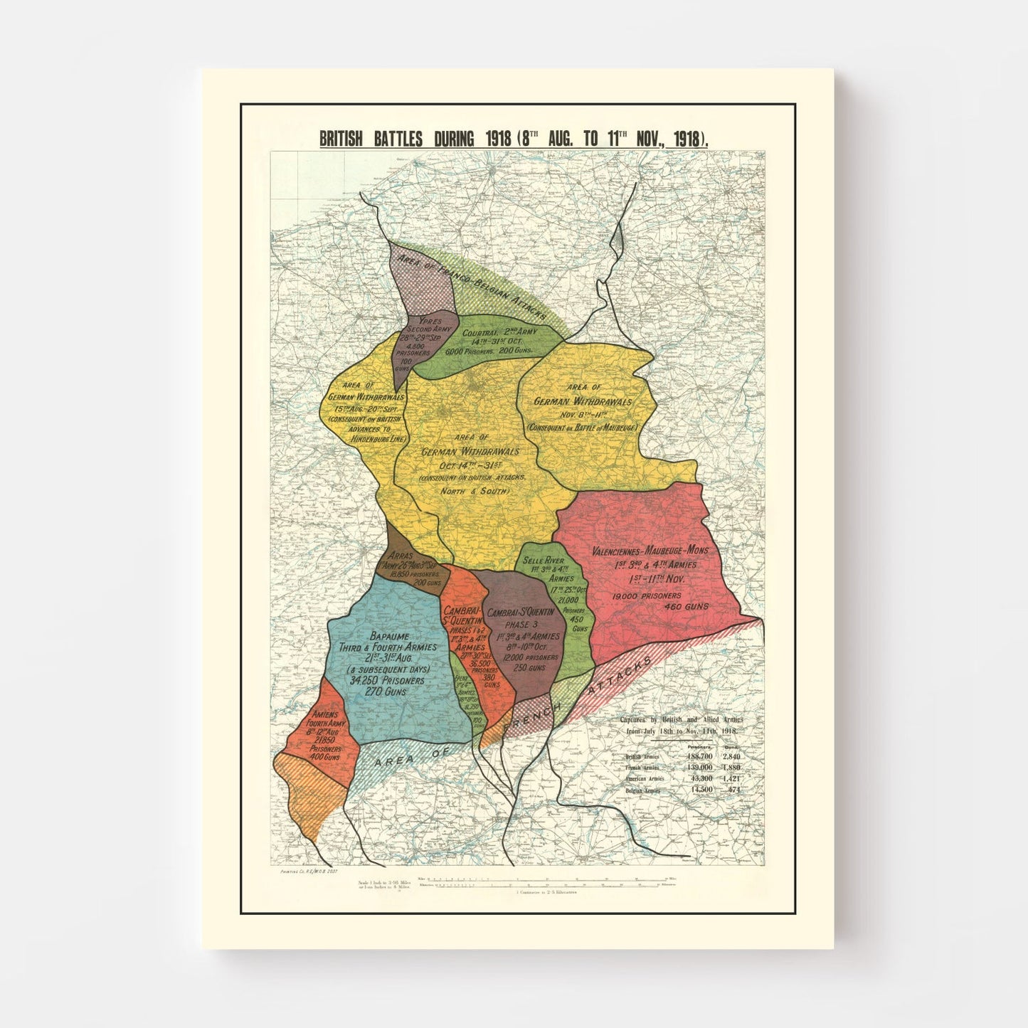 Vintage Map of British Battles, 1918