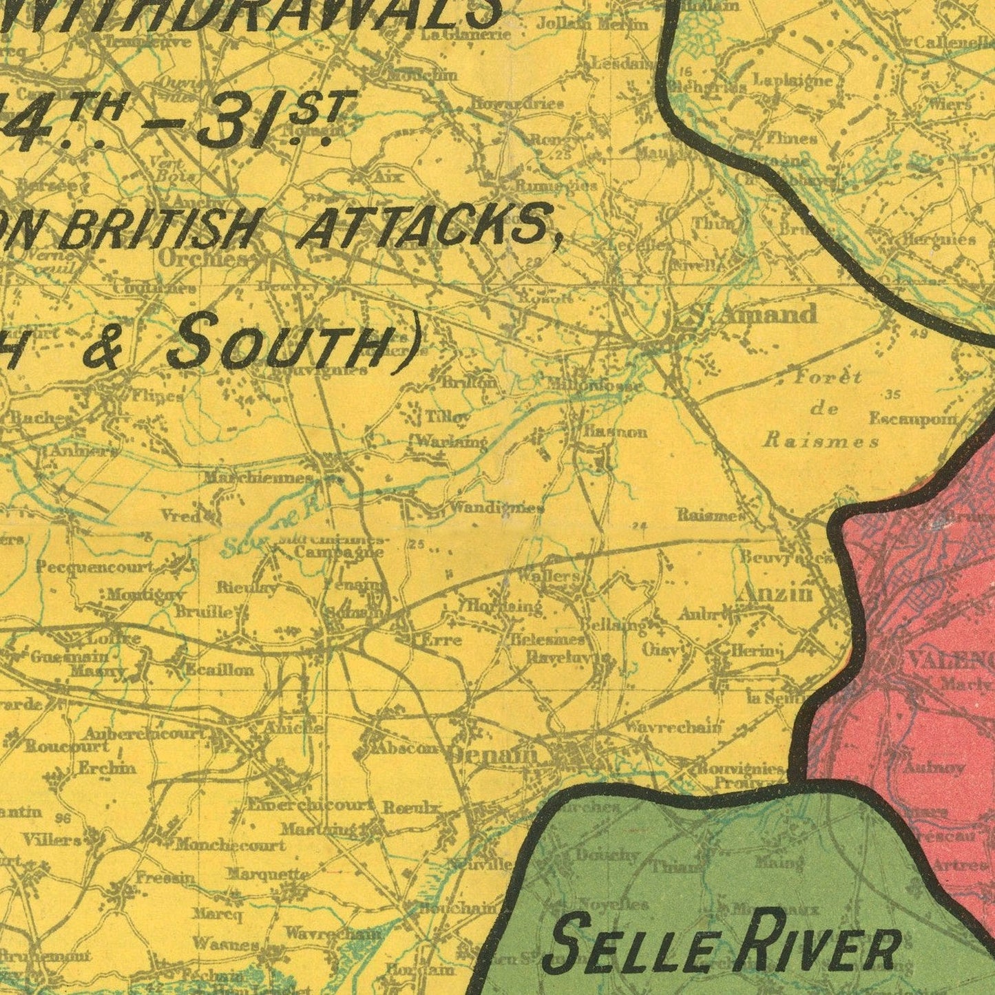 Vintage Map of British Battles, 1918