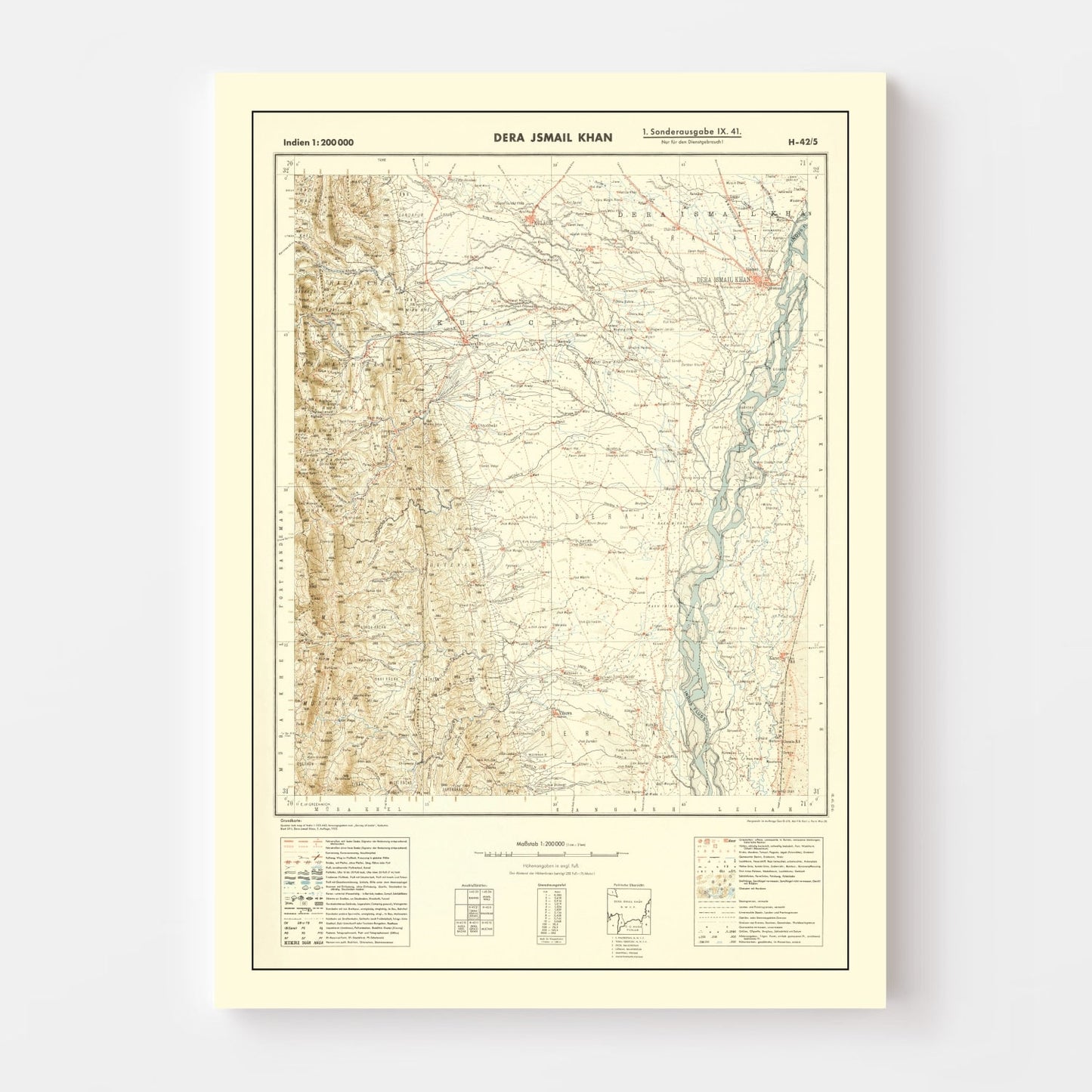 Vintage World War II Map of India, 1932