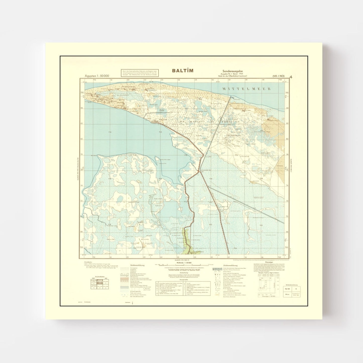 Vintage World War II Map of Egypt, 1934