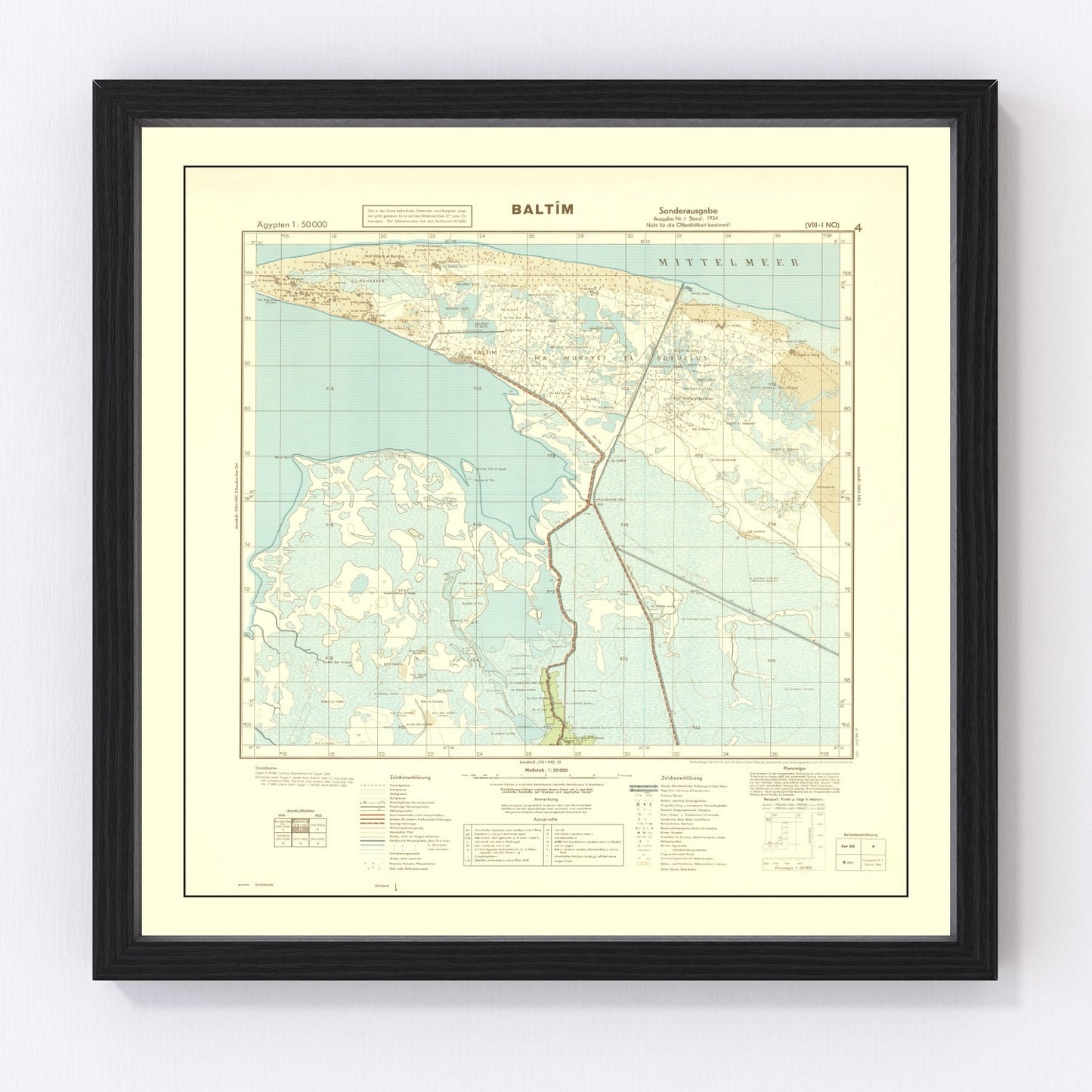 vintage World War II map of Egypt, 1934
