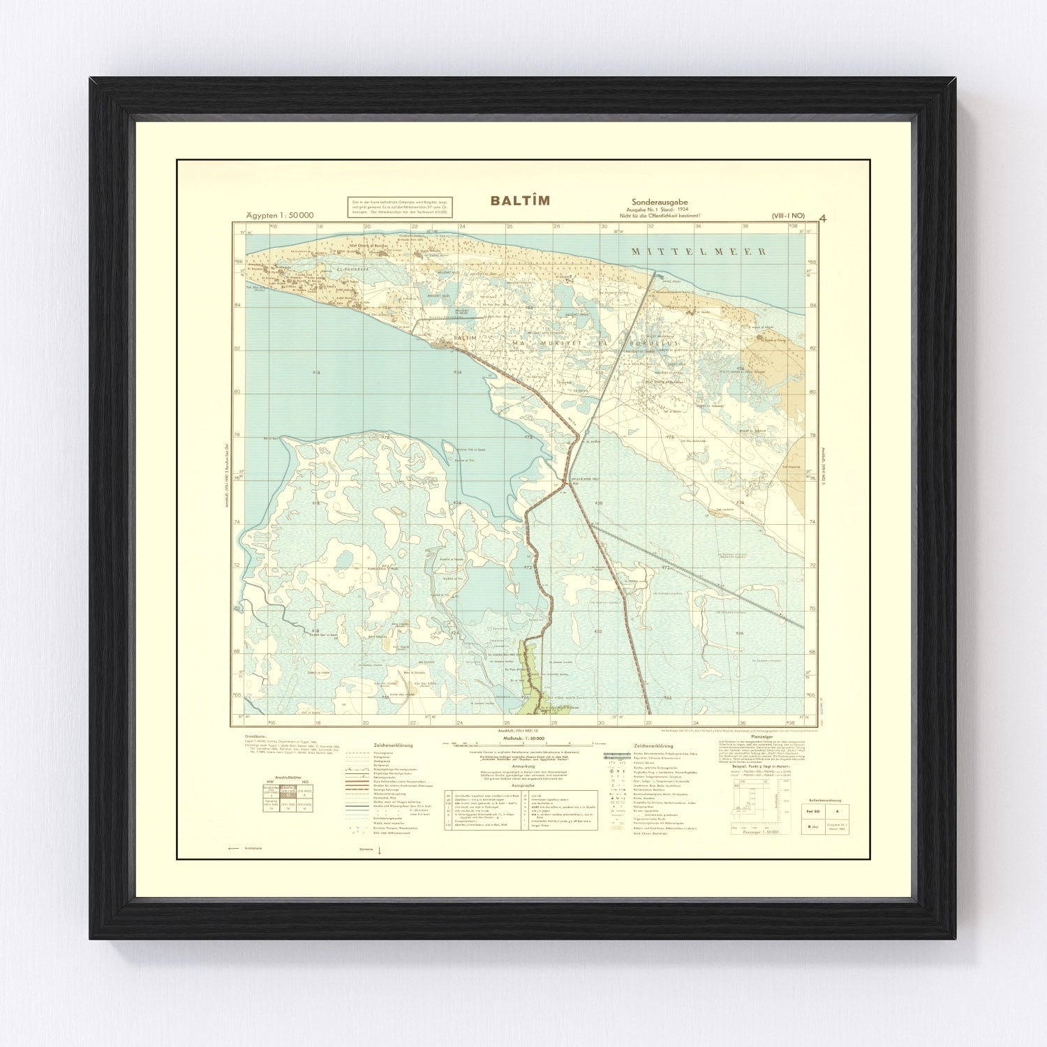 vintage World War II map of Egypt, 1934