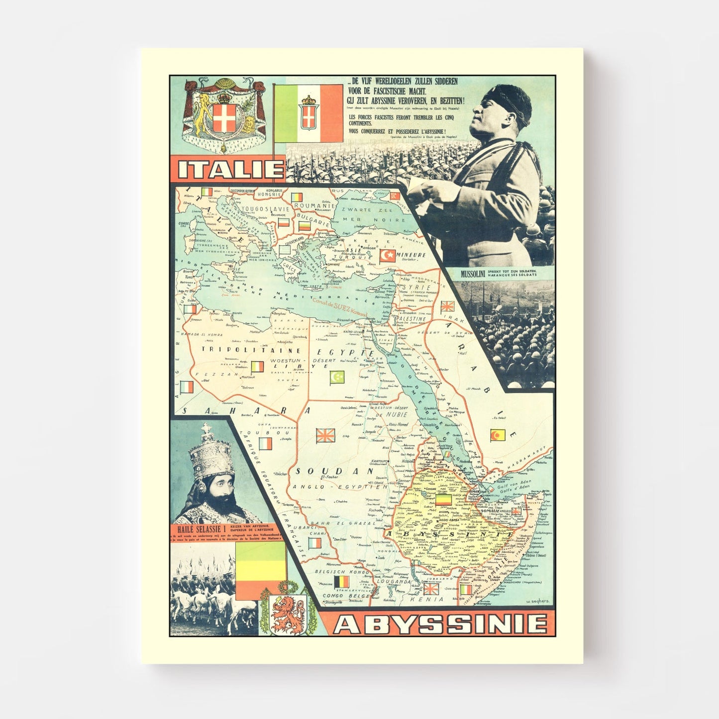 Vintage World War II Map of Italy, 1935