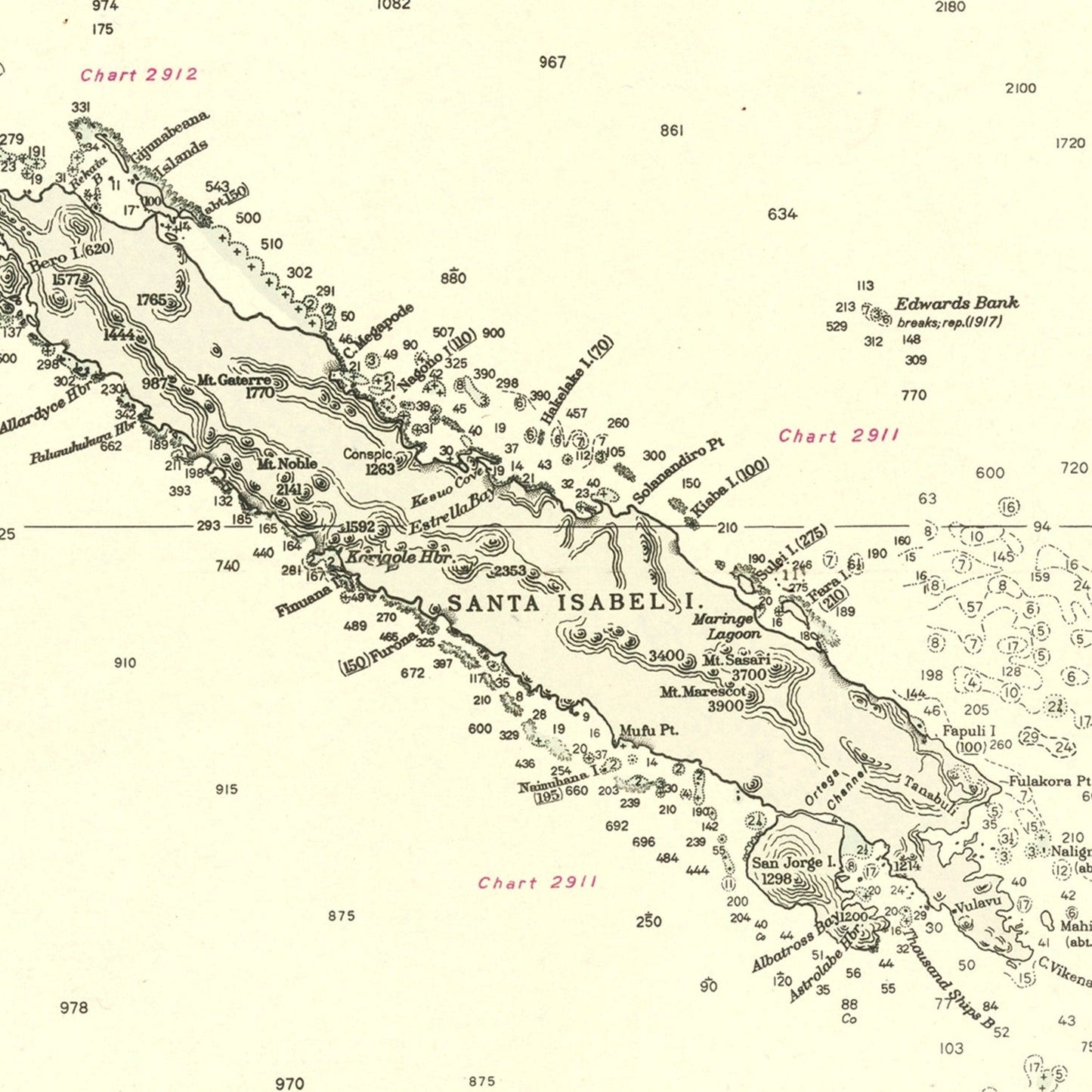 Vintage Map of the Solomon Islands, 1944