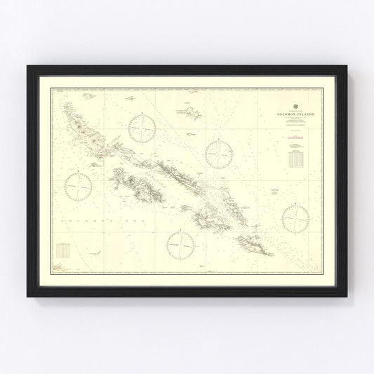 Vintage 1944 Solomon Islands WWII map Pacific theater, digitally restored print