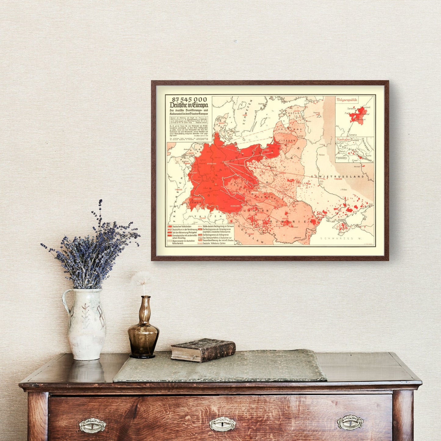 Vintage World War II Map of Germans in Europe, 1938