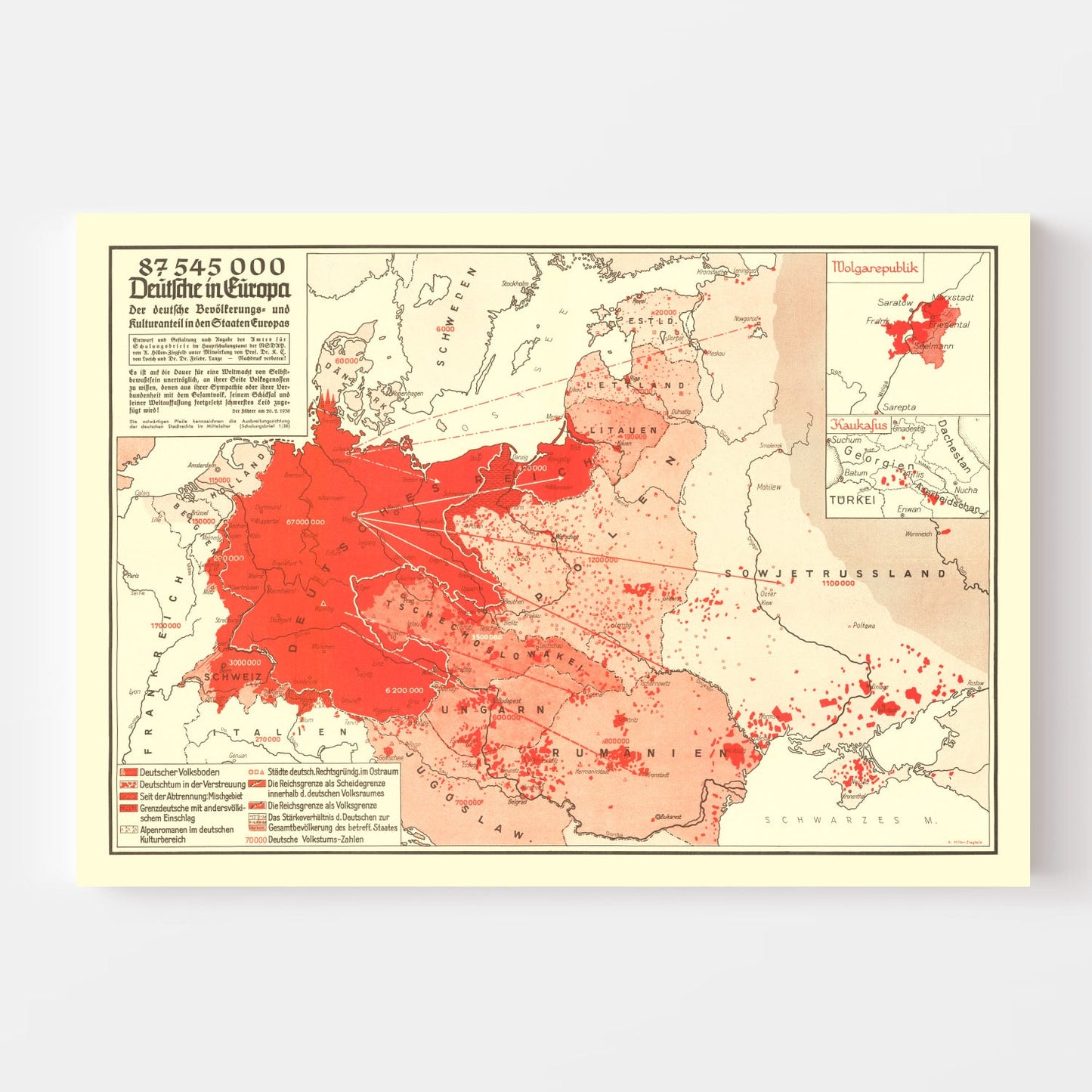 Vintage World War II Map of Germans in Europe, 1938