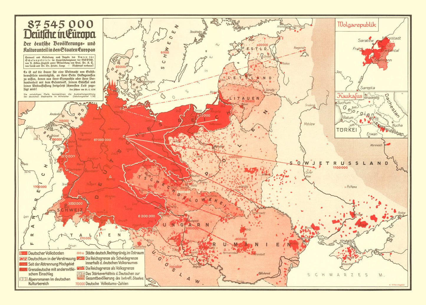 Vintage World War II Map of Germans in Europe, 1938