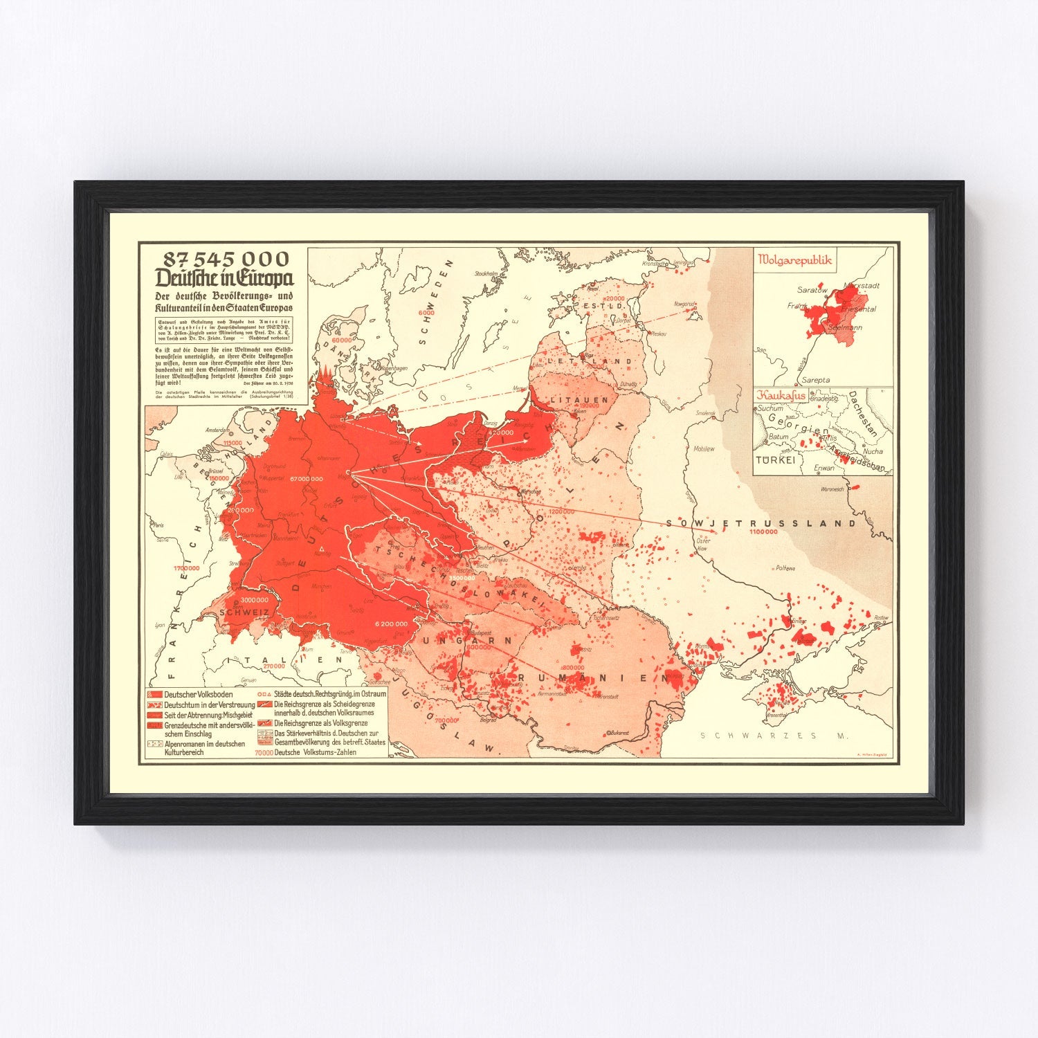 vintage World War II map of Germans in Europe, 1938