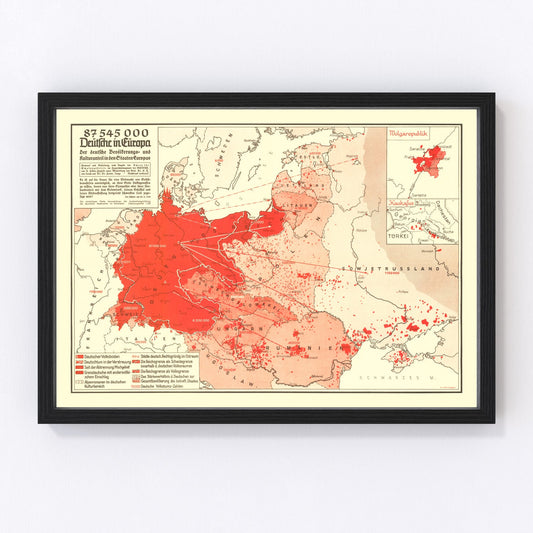 vintage World War II map of Germans in Europe, 1938
