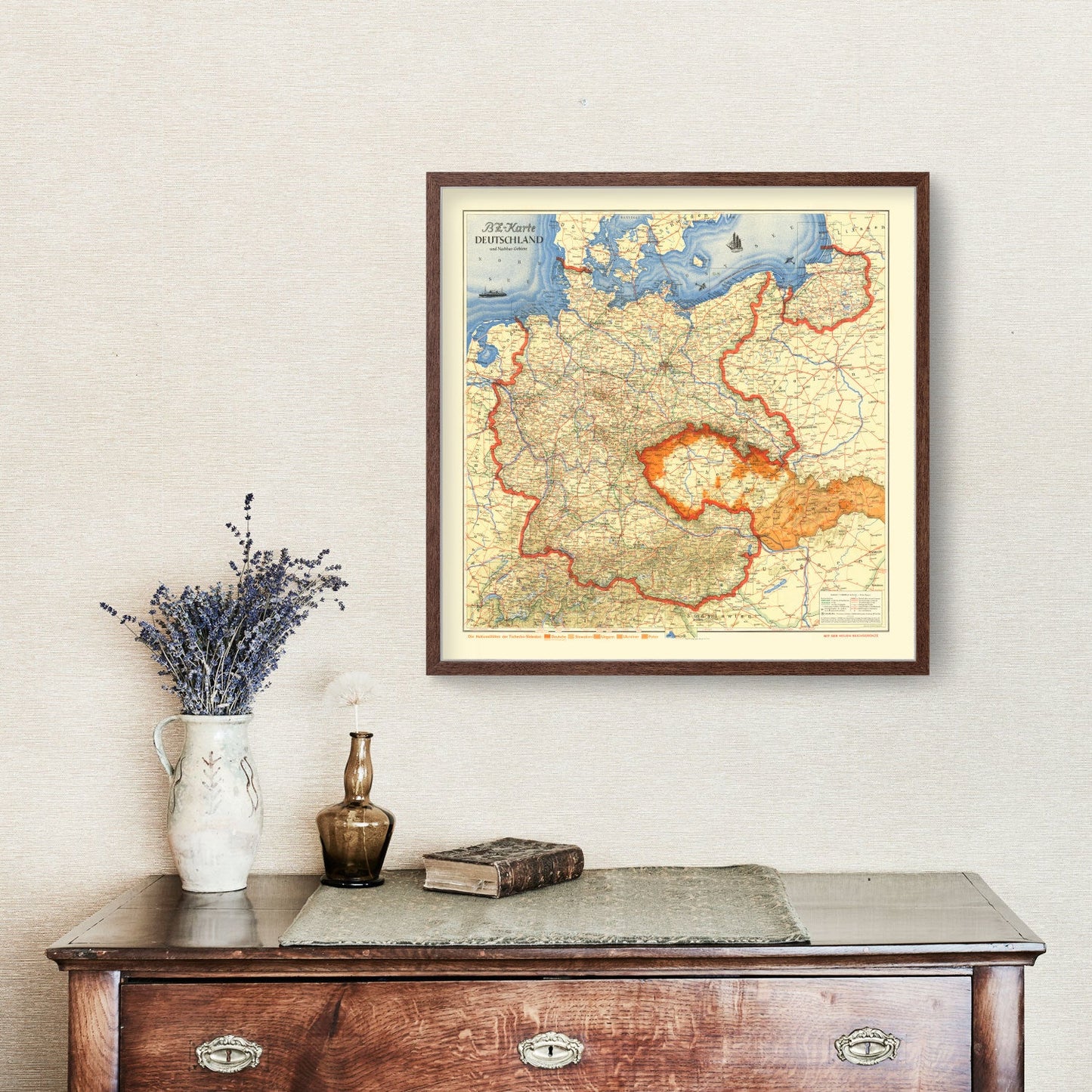 Vintage Map of Germany & Neighboring Areas, 1938