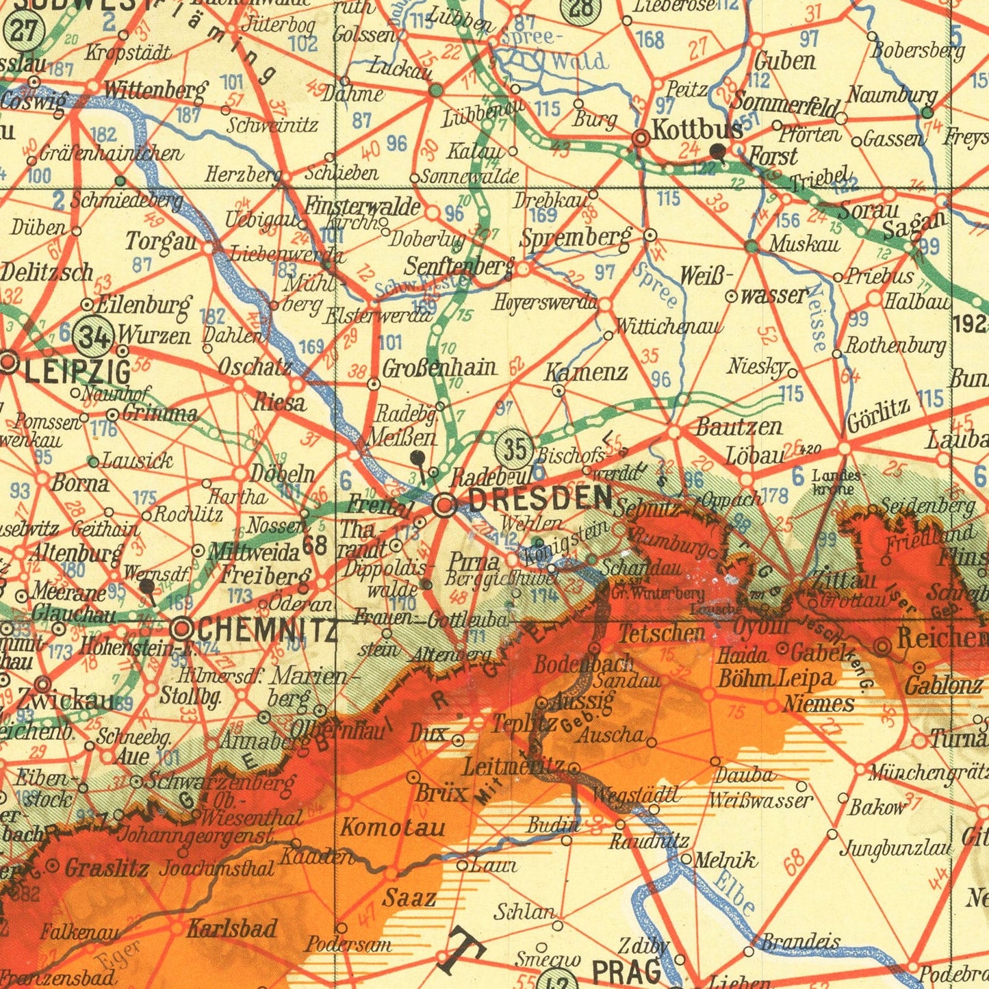 Vintage Map of Germany & Neighboring Areas, 1938