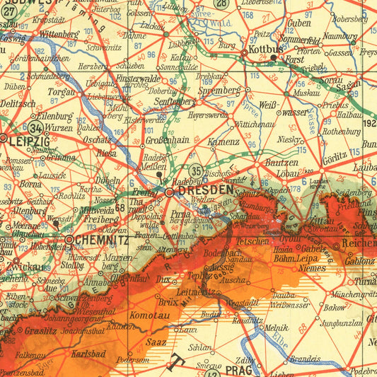 Vintage Map of Germany & Neighboring Areas, 1938