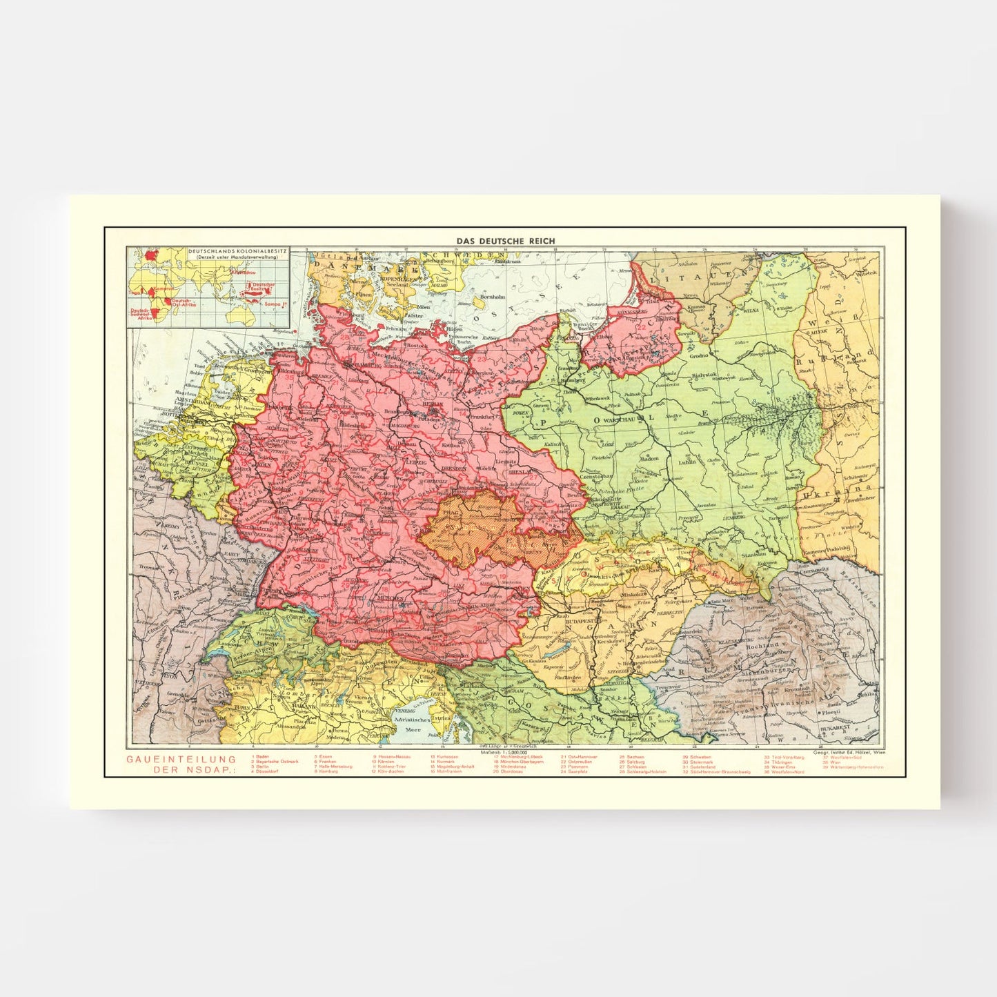 Vintage Map of the German Empire, 1939