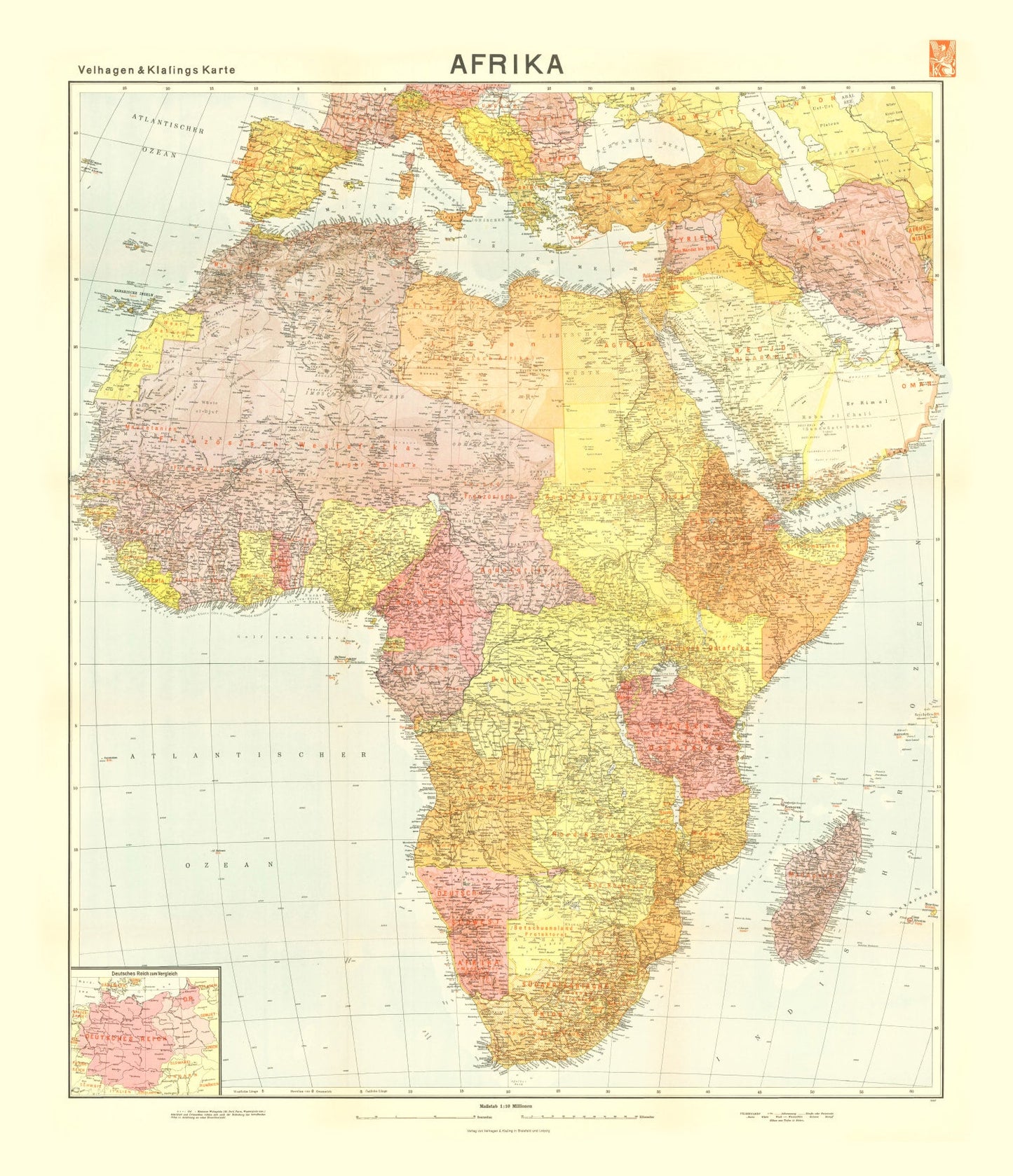 Vintage Map of Colonialism in Africa, 1940