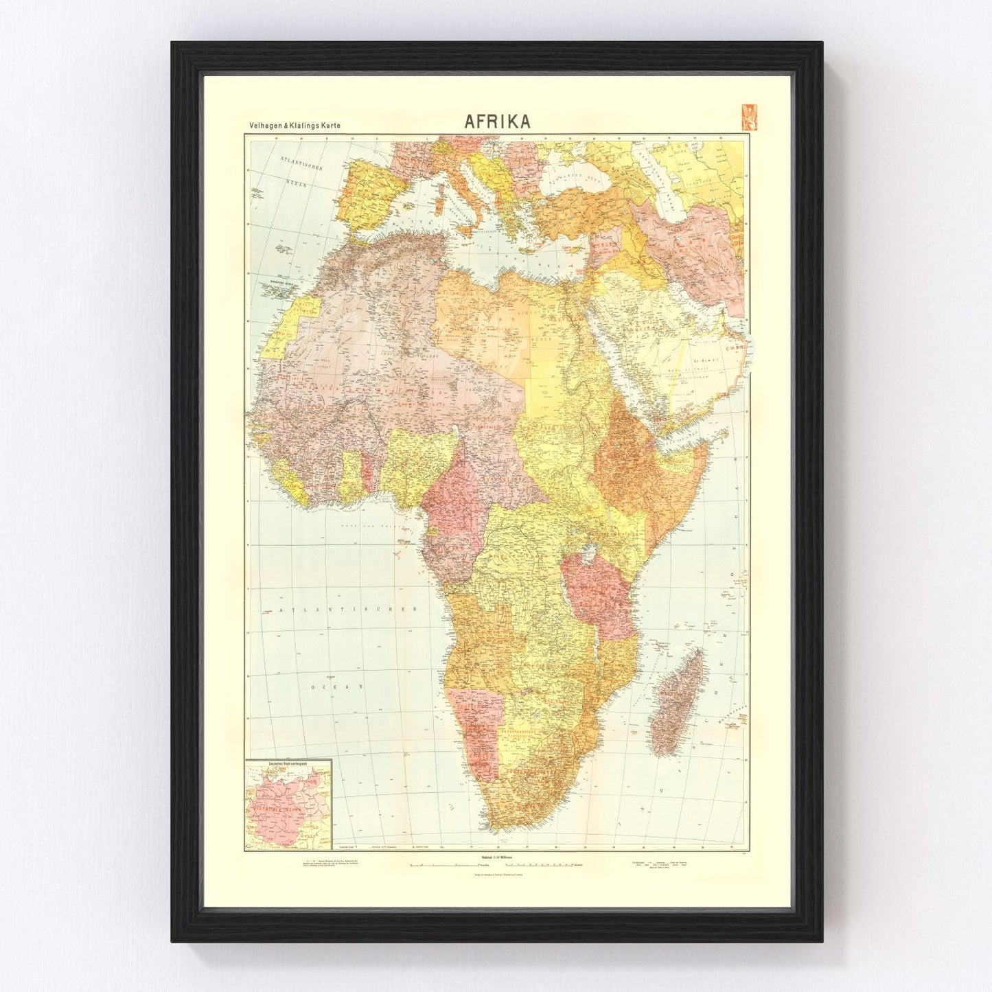 Vintage map of colonial Africa, 1940, digitally restored