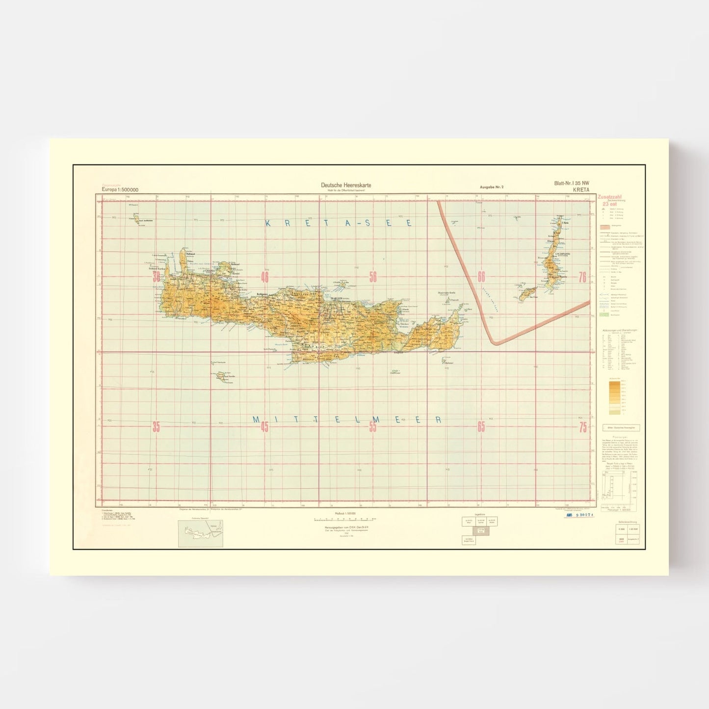 Vintage World War II Map of Crete 1941