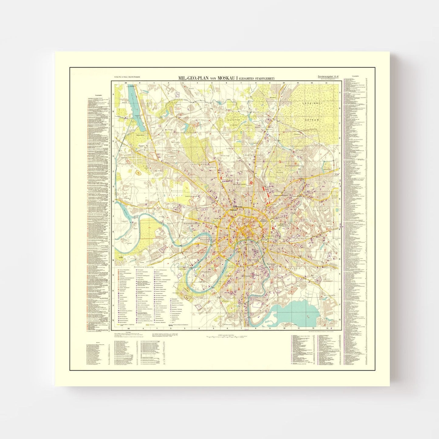 Vintage Moscow World War II Map, 1941
