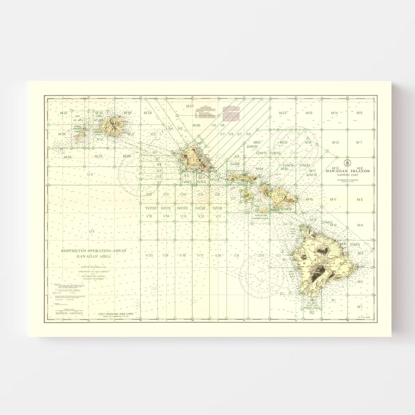 Vintage Hawaii World War II Map, 1941
