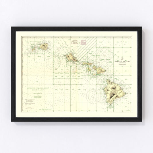 Vintage WWII map of Hawaii showing Pearl Harbor defenses, 1941