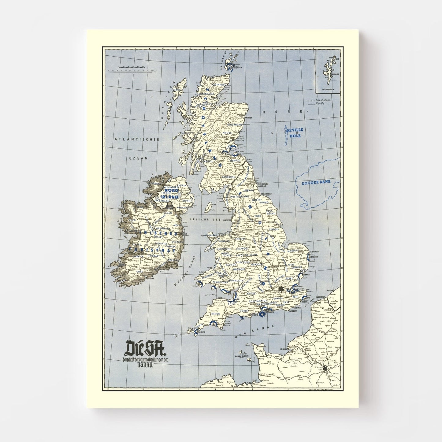 Vintage Map of the British Isles, World War II, 1941