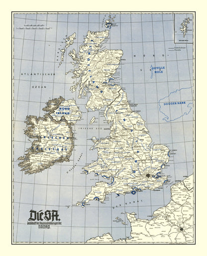 Vintage Map of the British Isles, World War II, 1941