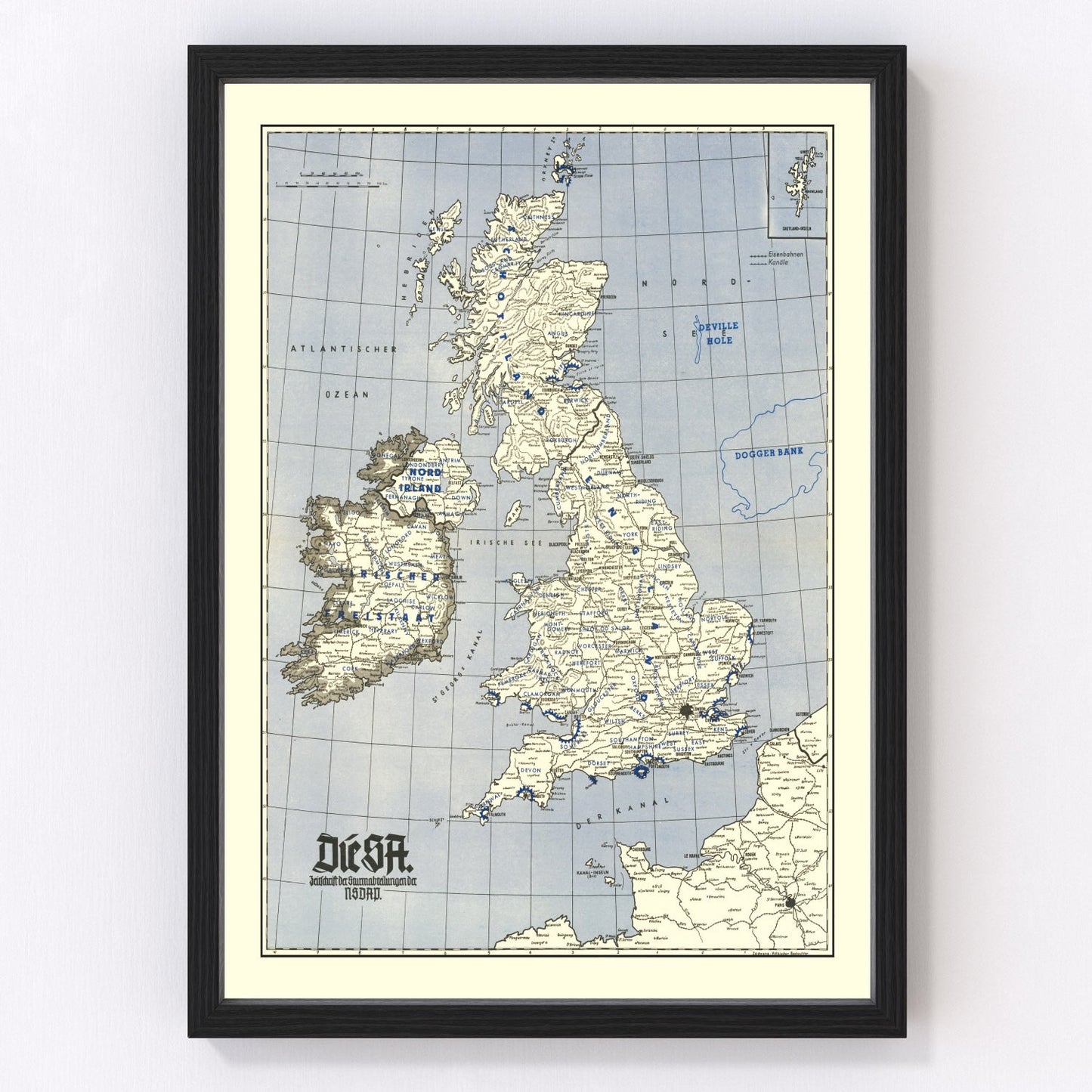 Vintage map of the British Isles, 1941 - WWII Blitz era Allied strategy cartography