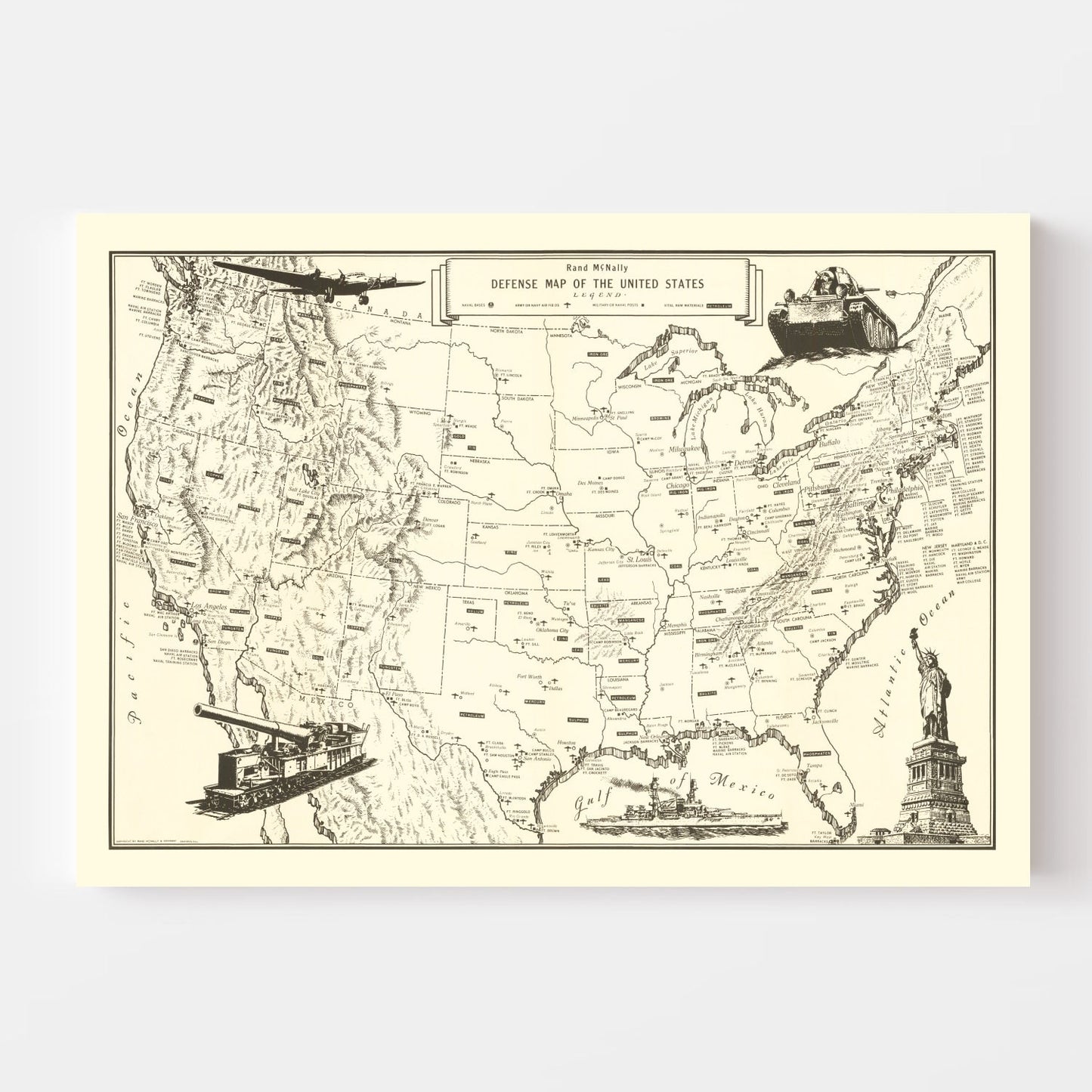 Vintage Defense Map of the United States, 1941