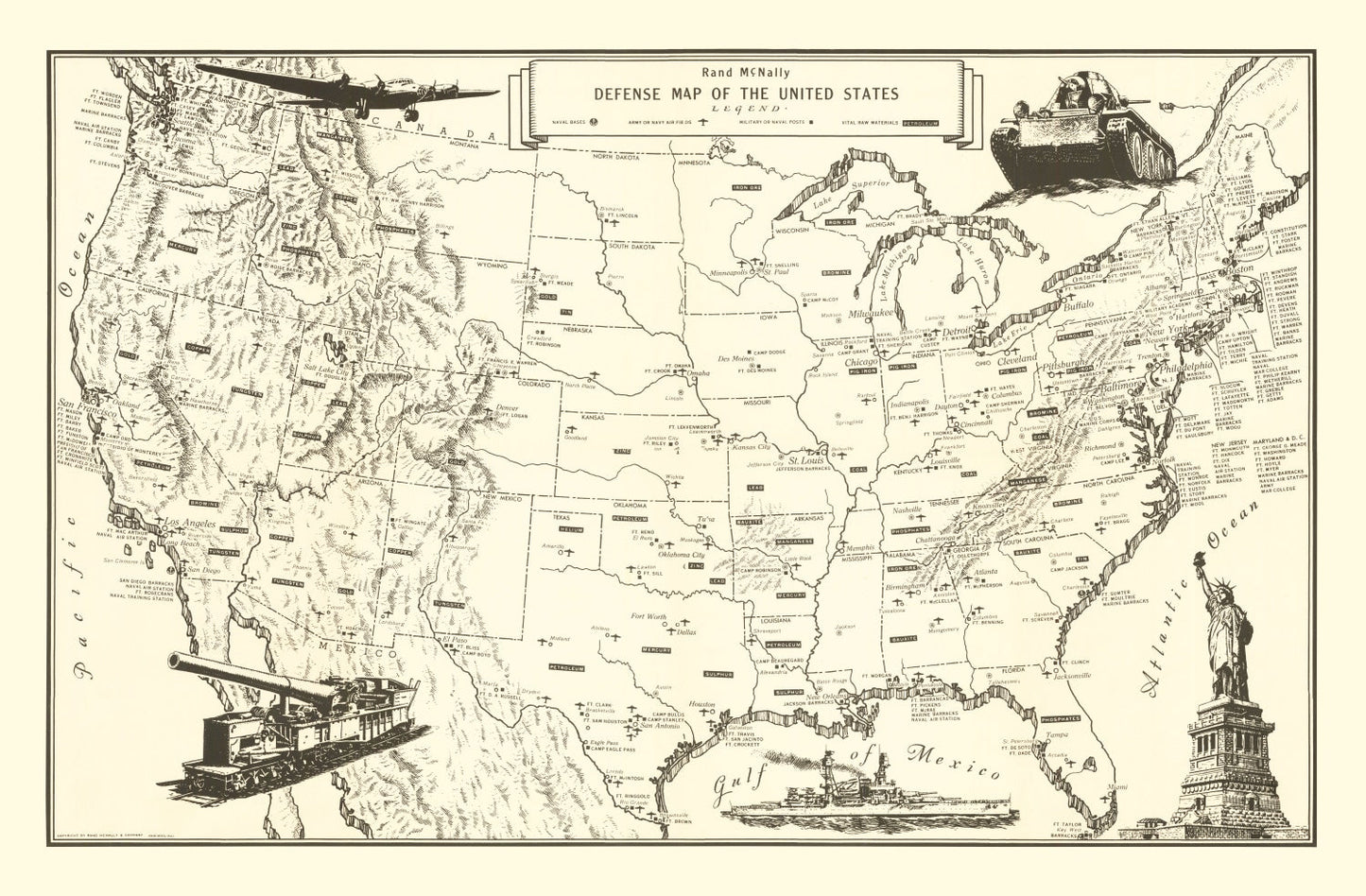 Vintage Defense Map of the United States, 1941