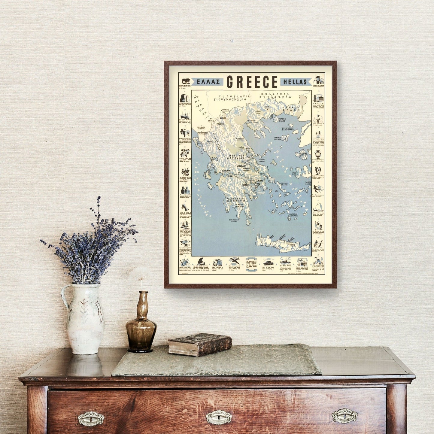 Vintage Greece World War II Map, 1942