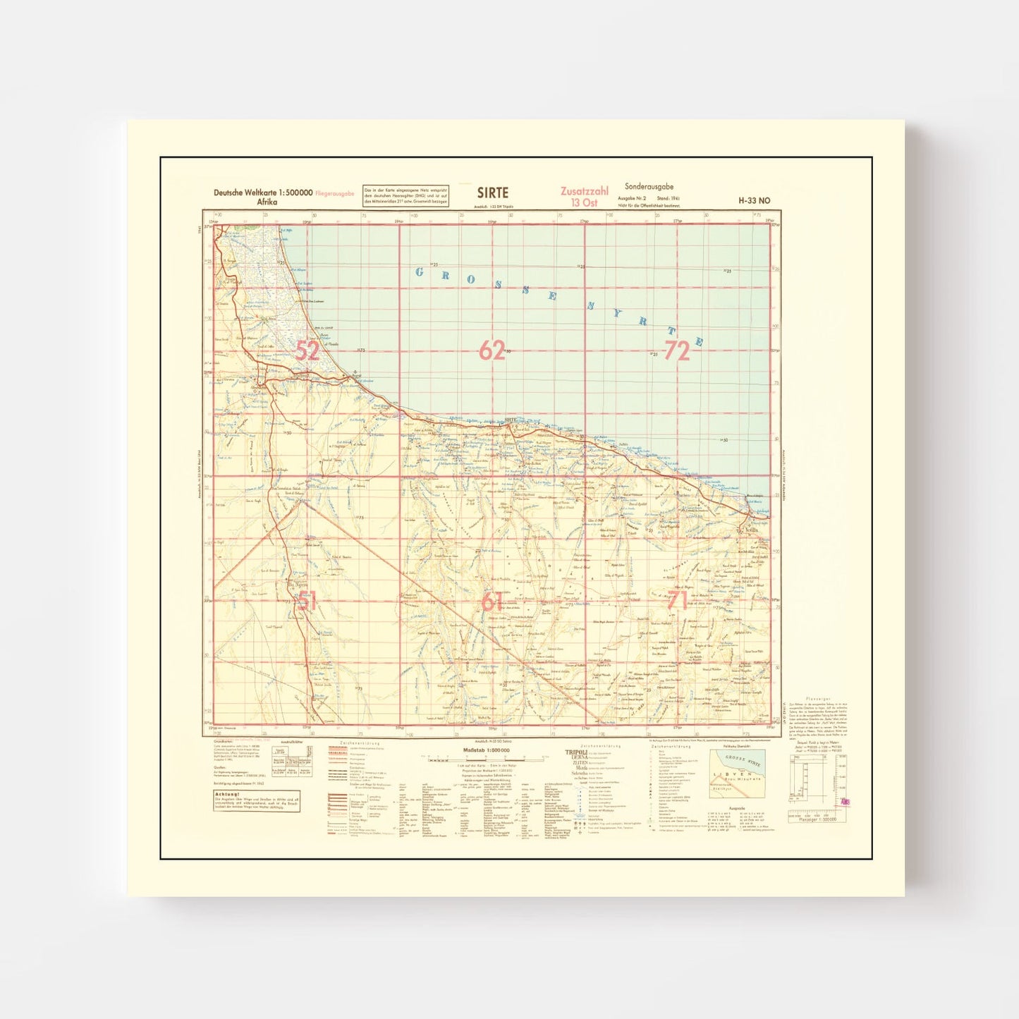 Vintage North Africa World War II Map, 1942