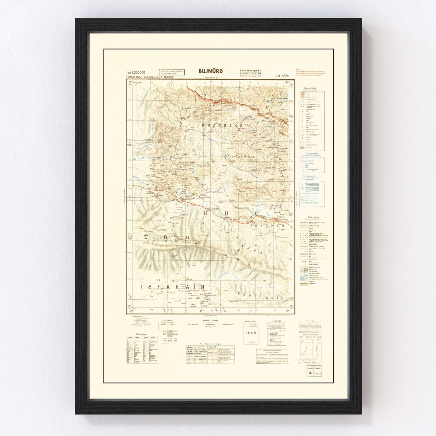 Vintage WWII map of Iran Persian Corridor supply routes, 1942