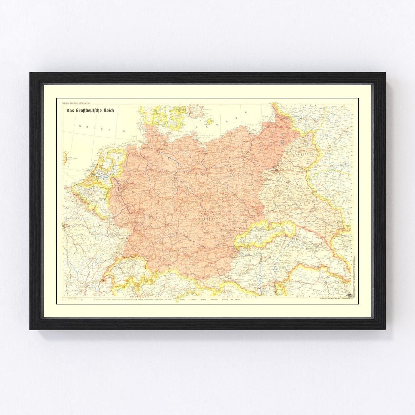 Vintage map of Germany in World War II territorial extent, 1942