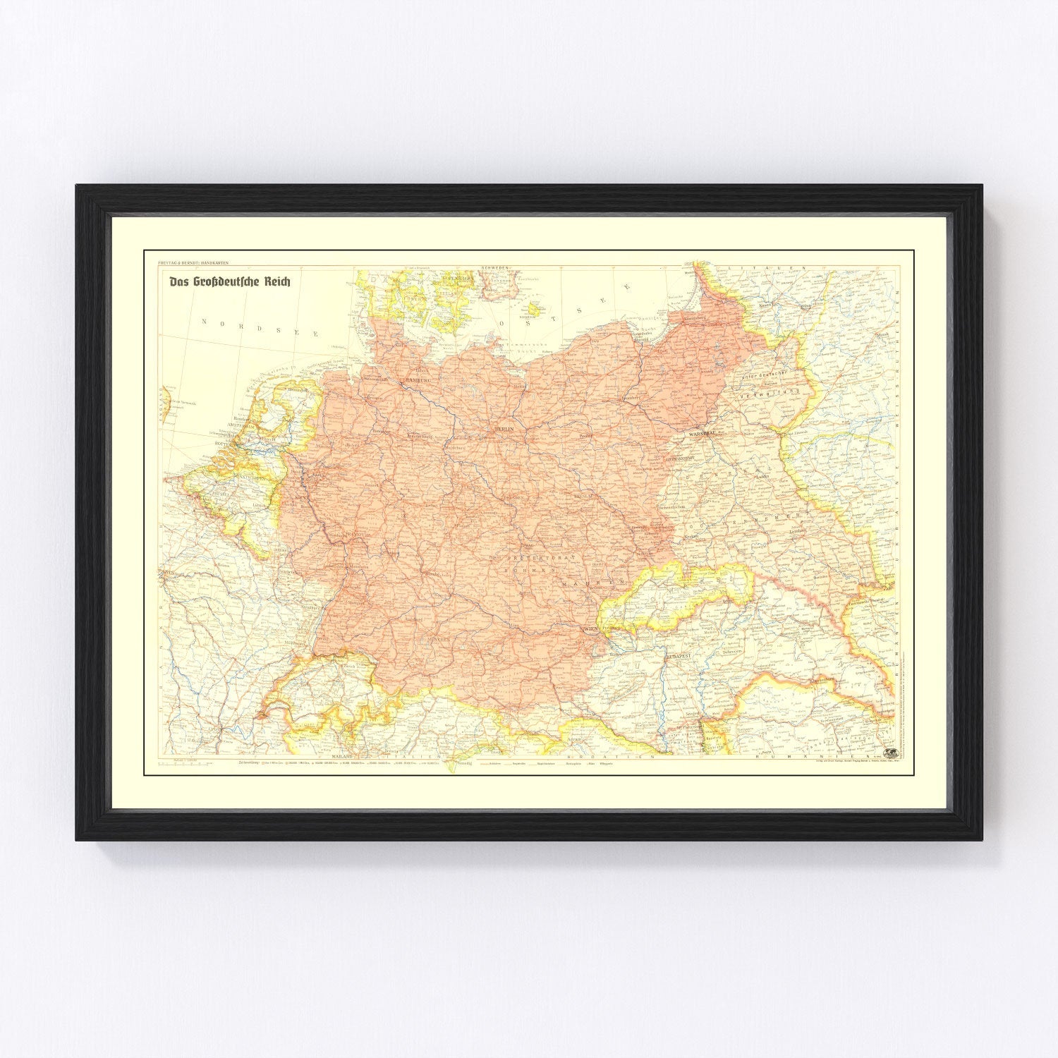 Vintage map of Germany in World War II territorial extent, 1942