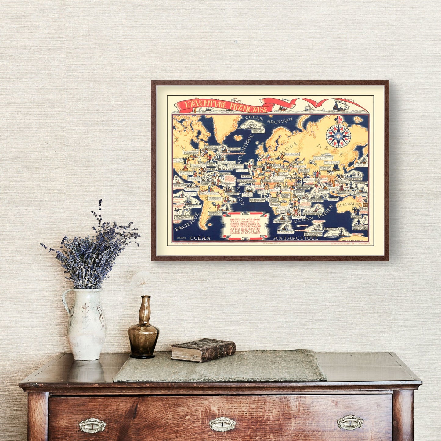 Vintage WWII French Propaganda World Map, 1942