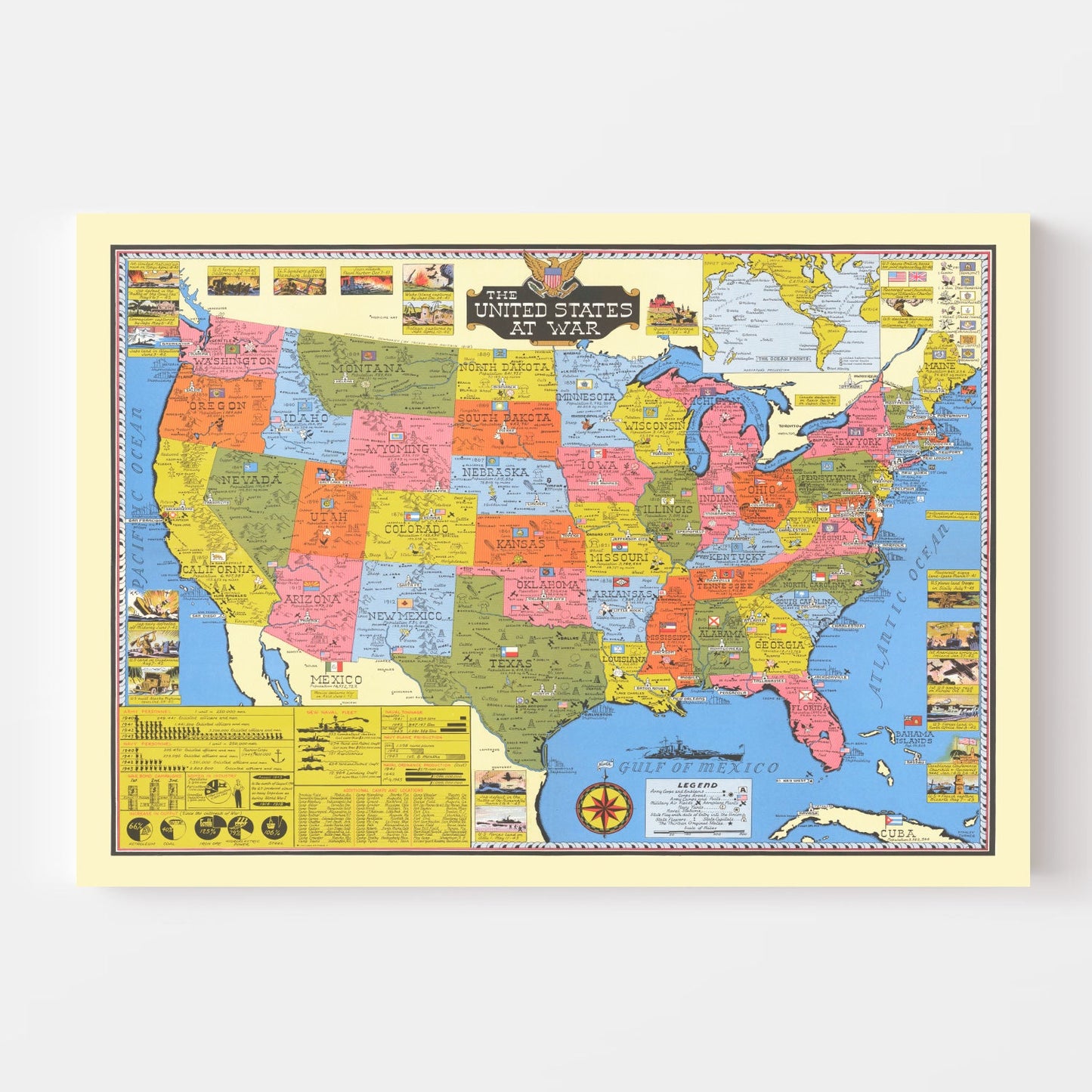 Vintage United States WWII Map, 1943