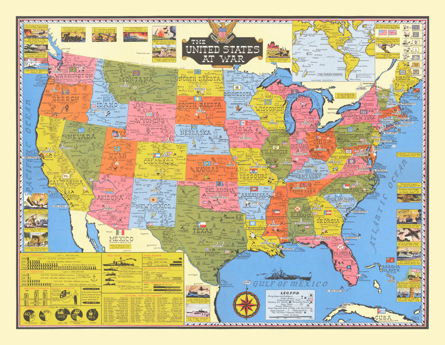 Vintage United States WWII Map, 1943