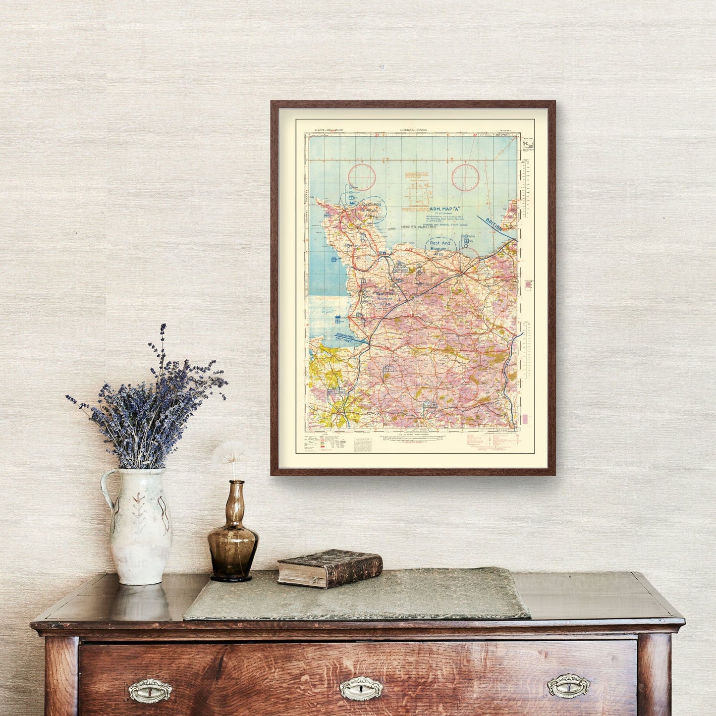 Vintage Normandy Invasion WWII Map, 1944